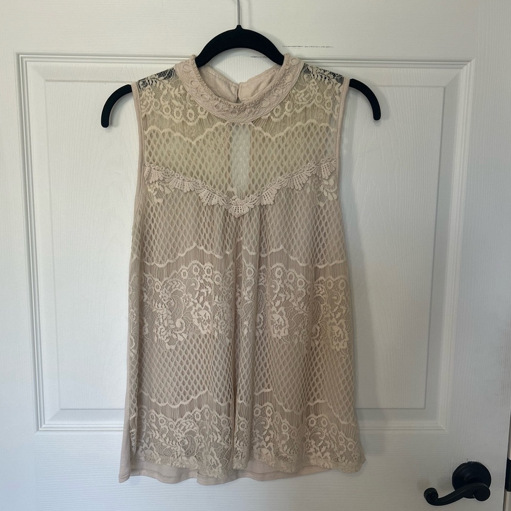 Sleeveless High-Neck Top Ivory | Romantic Vintage Style | M - Picture 3 of 10